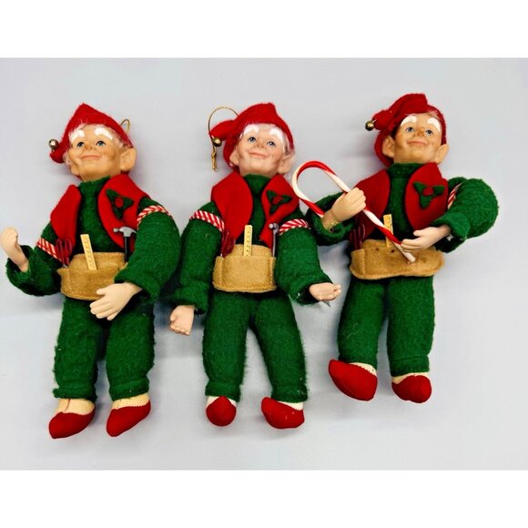 Vintage Santas Workshop Elf Holidays Creations Christmas Ornament 9" Lot of 3 - Picture 1 of 9